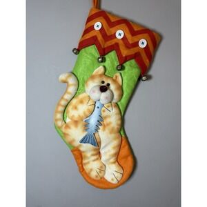 colorful Felt Cat Kitty Christmas‎ Stocking Plush 3D bells Wooden fish accnet